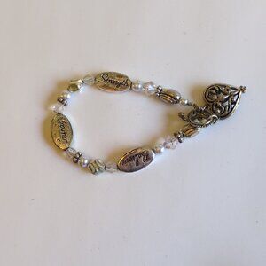 Believe Courage Strength Silver Plated Inspiration Ladies Bracelet Heart Charm
